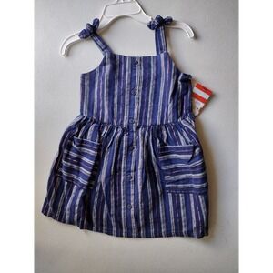 Cat & Jack Girls Blue Stripe‎ Button Front Tie Strap Dress Size 2T